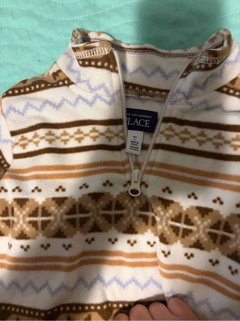 The Children's Place Cream & Brown Fair Isle Half-Zip Sweater